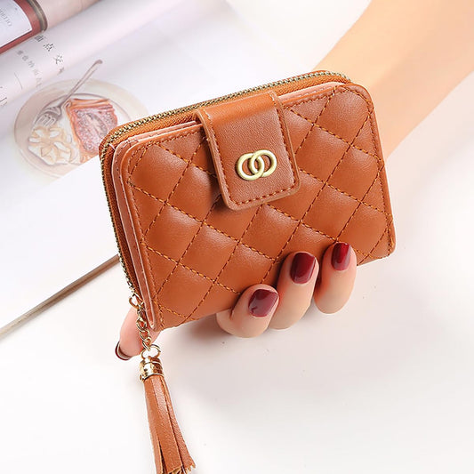 SYGA Women's Short Wallet Women's Zipper Wallet Large Capacity Tassel Women's Bag