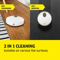 KARCHER RCV 3, 2-in-1 Robotic Vacuum Cleaner with Mopping, 2500 Pa Suction Power, 3200 mAh Battery, 120 Min Runtime, Advanced LiDAR Technology, Fall Sensors, Smart App Control, German Tech, White