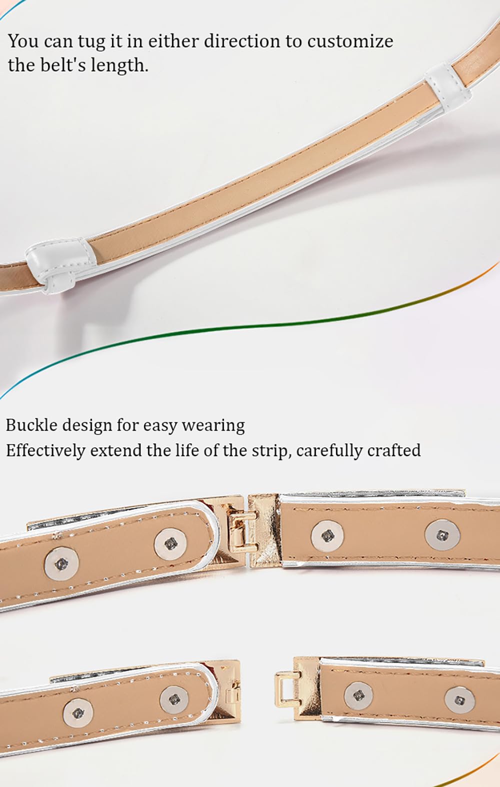 SYGA Women Leather Belt Thin Skinny Metal Gold Elastic Buckle Waistband 22-36 Waist Belt Dress Accessories