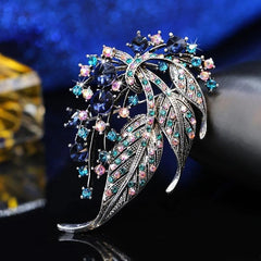 SYGA Brooch Pin Fashion Crystal Rhinestone Jewellery Pin Vintage Clothing Accessories Decoration Hollow Leaf Style Blue Brooches For Men's & Women- S231