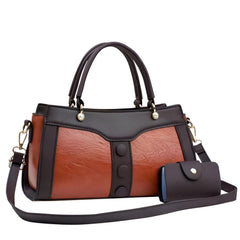 SYGA Women's Handbag and Wallet Set Stylish Shoulder Bag with Contrast Color Stitching, Zipper Buckle Closure Daily Use Fashion Purse