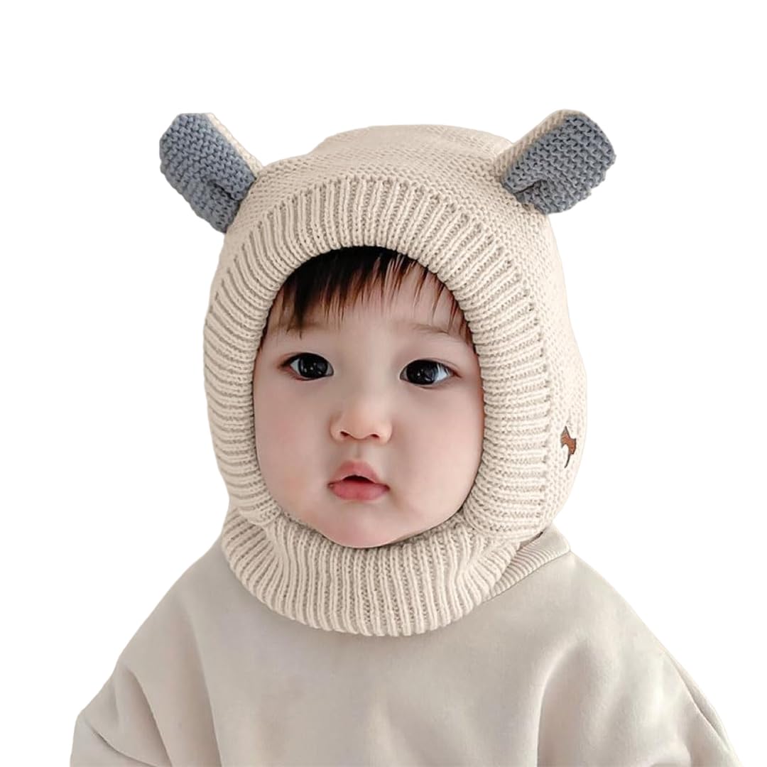 SYGA Winter Warm Ear Protection Knitted Woolen Unisex Baby Hat (2-6 Year) Beige