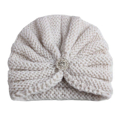 SYGA Baby Turban Winter Cap Handmade Woolen Warm Knit Infant Toddler Unisex Baby Hat 0-3 Years (Black)