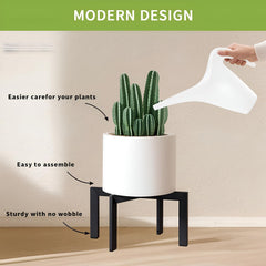 STANSY Adjustable Wooden Plant Stand, Modern Cross Base Design, Black Finish, Heavy Duty Flower Pot Holder for Indoor Plants, Living Room, Balcony & Home Decor