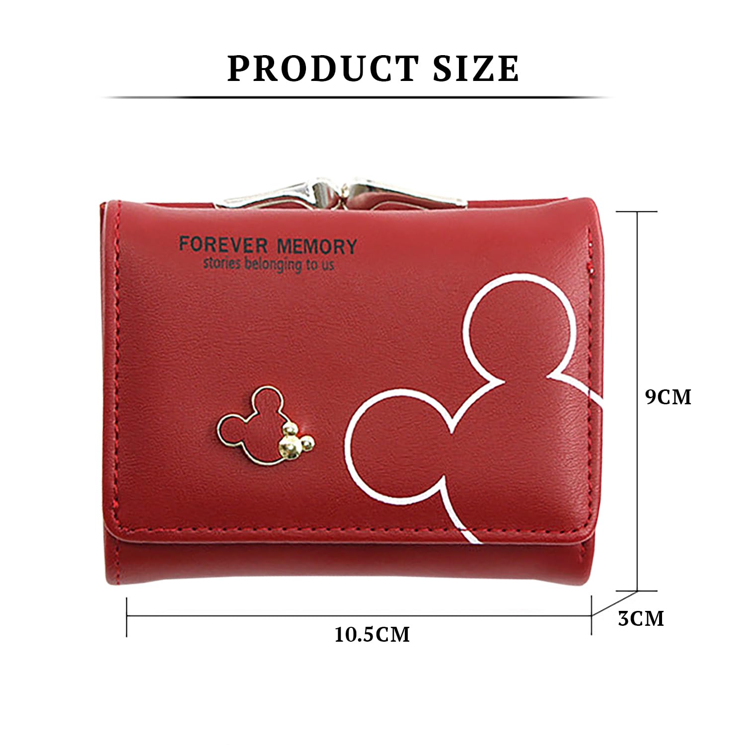 SYGA Women's Cute Mickey Mouse PU Leather Wallet with Iron Clip Stylish Card & Coin Purse(Red)