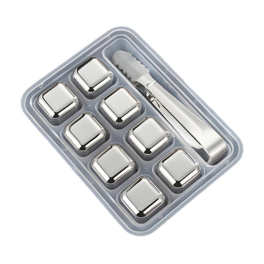 SYGA 8 Stainless Steel Whiskey Stones Ice Cubes with Tongs & Container - Food Grade Quick-Frozen Ice for Wine - Metal Ice Cubes for Chilling Red Wine