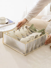 MOMISY Bra Socks Underwear Organizer Folding Closet Storage Boxes Clothes Separated Organizer 6/7/11 Compartments Grids Drawer Organizer, Pack of 3 (Beige)