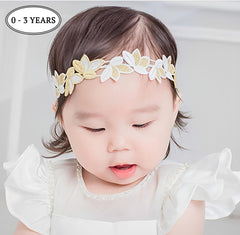 SYGA Baby Girl's Leaf Design Headband Soft & StretchableCotton Hairband for Infants, Toddlers, Little Princesses (0-3 Years Gold-03)