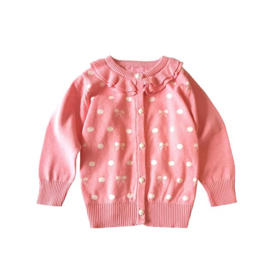 MOMISY Baby Girls Kids Children Infant Winter Sweater Jacket Front Button Open Cardigan-Polka Dots (2 to 3 Year, Light Pink)