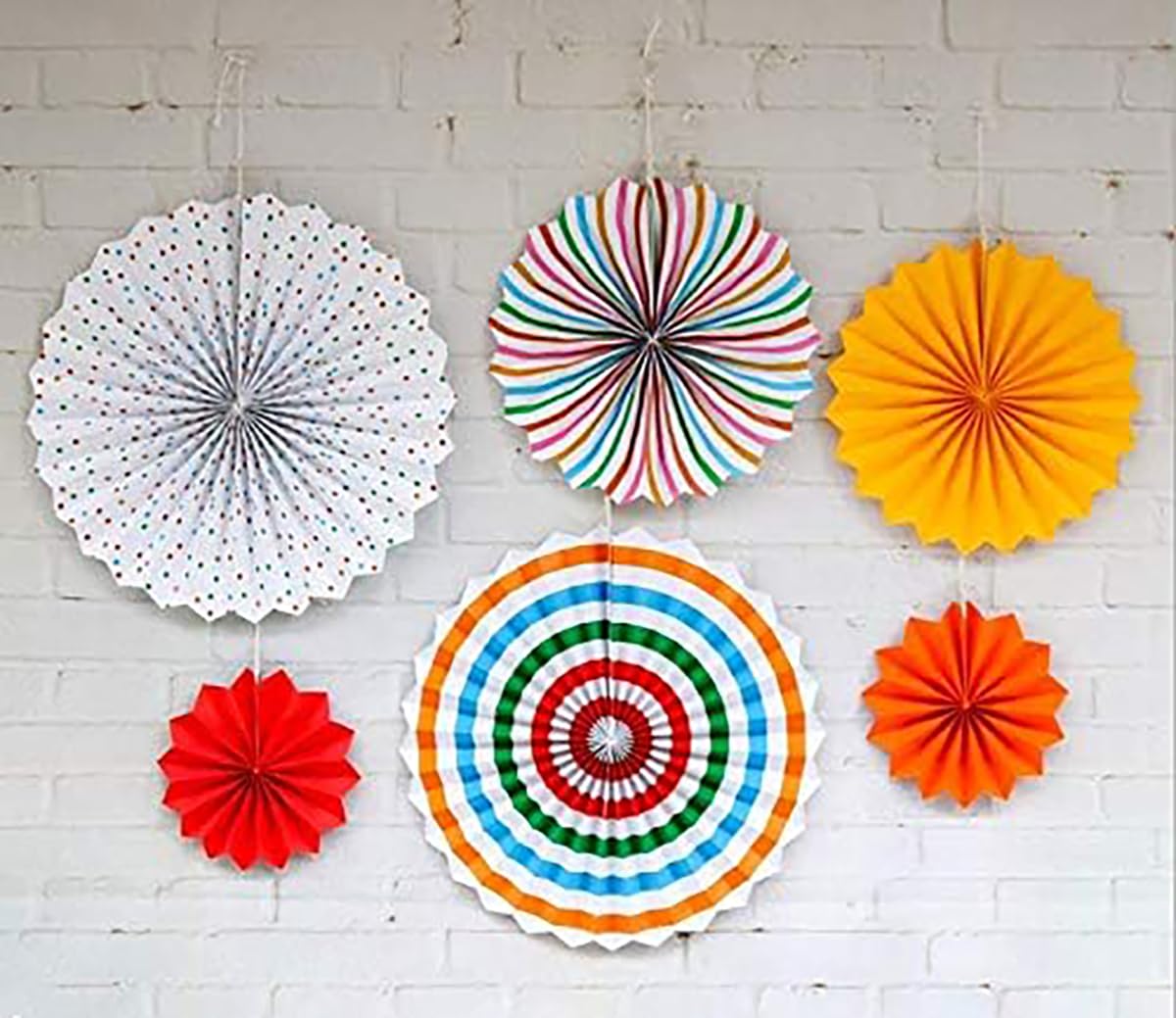 SYGA 6 Pieces of Paper Flower Fan Decoration Background Wall DIY Paper Fan Flower Ball Set(Colorful White)