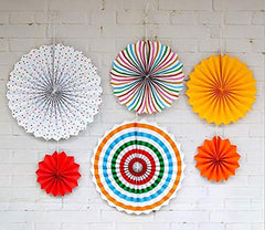 SYGA 6 Pieces of Paper Flower Fan Decoration Background Wall DIY Paper Fan Flower Ball Set(Colorful White)