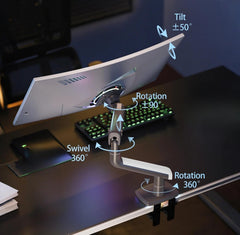 Gadget Wagon 27'' to 50 inch Gaming Monitor-Arm for Flat/Ultrawide/Curved Monitors, Heavy Duty Mount Load up to 18 kg, VESA 75/100 mm Monitor-Mount A5