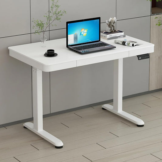 SYGA Medis Electric Lift Table Standing Desk Desk Computer Desktop Table Liftable Table Frame Table Leg Computer Desk(120 X 60 CM White)