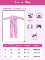 SYGA Children's Swimsuit Long Sleeve Seahorse Unicorn-XL Size Perfect for Kids Age 7-8 Years Old (Pink)