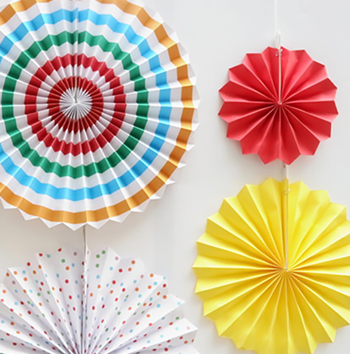 SYGA 6 Pieces of Paper Flower Fan Decoration Background Wall DIY Paper Fan Flower Ball Set(Colorful White)
