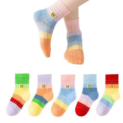 MOMISY 5 Pairs Baby Kids Girl Boys Tube Socks Toddlers Comfortable Ankel Length gifts (IN, Age, 3 Years, 5 Years, Rainbow Smiley)