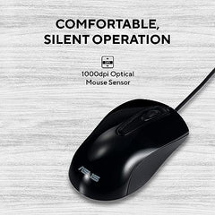 ASUS U2000 Wired Keyboard and Optical Mouse Combo, Long 150 cm Felxible Cable, 1000 dpi Optical Mouse Sensor, Compact Design (Black)