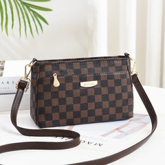 MOMISY Shoulder Sling Bag with Long Strap for Women Zipper Closure Handbags Ladies Crossbody Purse (BrownBlack Chess)