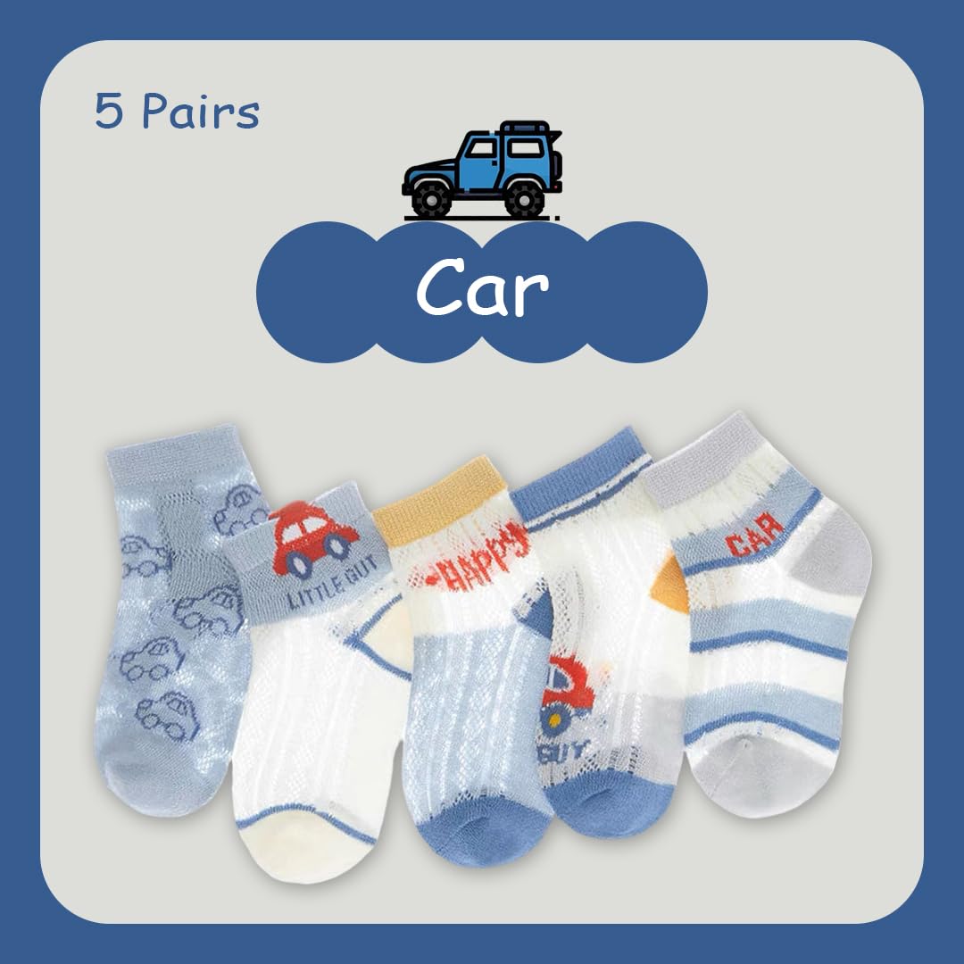 SYGA 5 Pairs Baby Girl & Baby Boy Socks, Toddlers Infant Cotton Stretch Crew Socks with Car Design, Suitable for 1-3Years baby