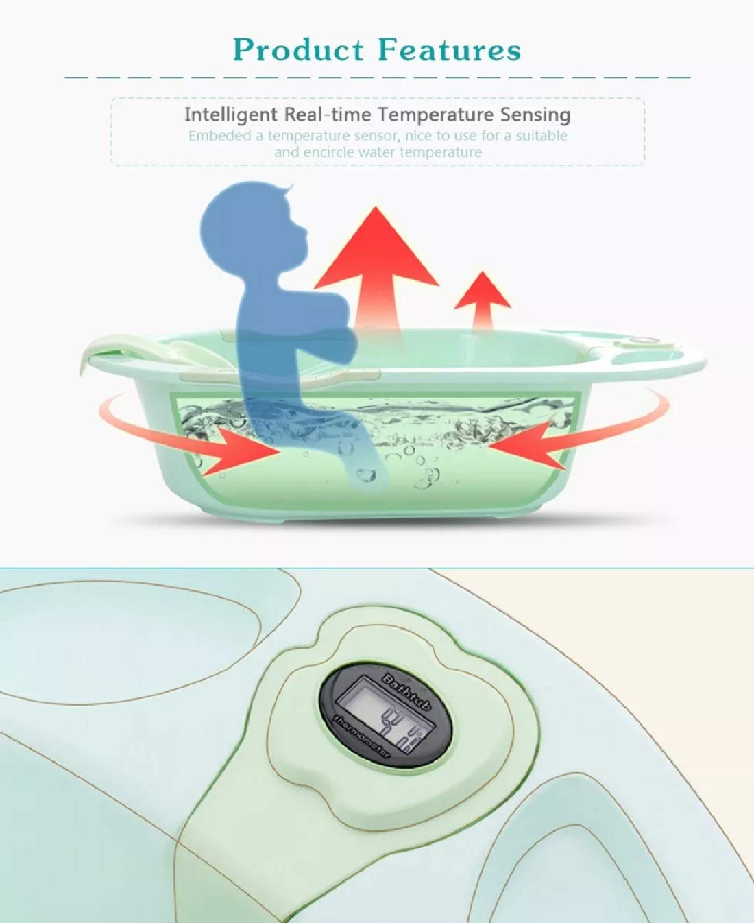SYGA Baby Bathtub Newborn Flexibath Bathtub with Temperature Sensor and Stand for Baby(Pink)