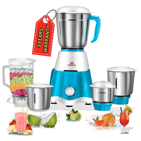 Alibaba Supreme 5 Jar 750 Watts Juicer Mixer Grinder with 5 Jars for Grinding, Mixing, Juicing with Powerful Motor | 1 Year Warranty | (5 Jars, White & Blue)