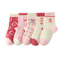 SYGA 5 Pairs Baby Girl Boy Socks, Toddlers Infant Cotton Warm Stretch Crew Socks with Heart Design, Suitable for Ages 18-38 Month baby