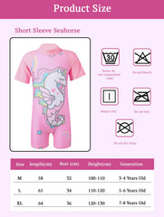 SYGA Children's Swimsuit Short-Sleeve Seahorse Unicorn M Size Perfect for Kids Age 3-4 Years Old (Pink)