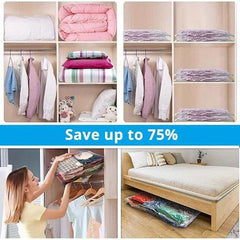 Vacuum Storage Bags for Clothes, Blankets, Comforters, Jackets – 5-Pack Space Saver Compression Bags with Hand Pump – Airtight Resealable Bags for Travel & Home Storage