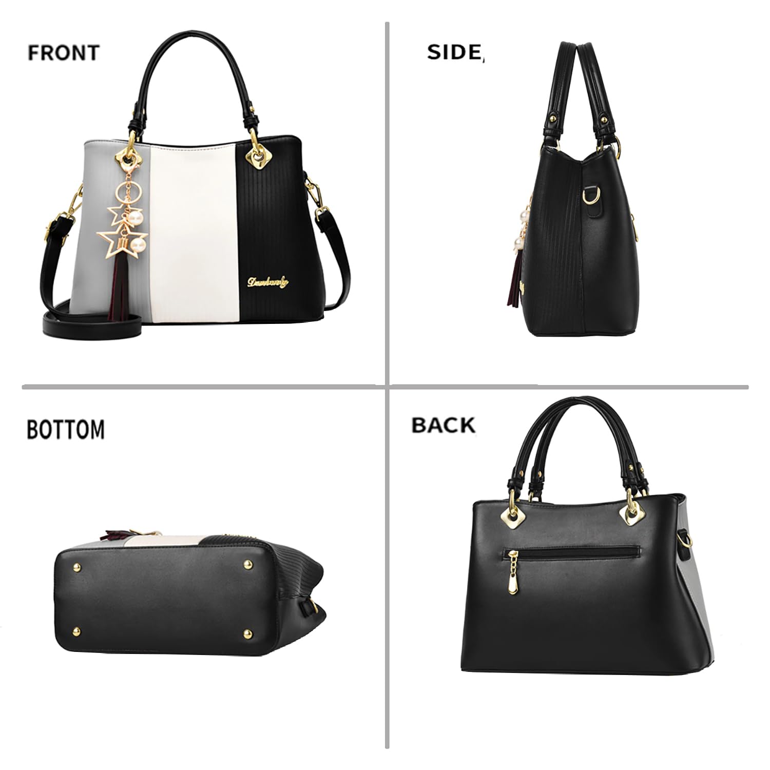 SYGA Handbags for Women with Multiple Internal Pockets in Pretty Color Combination, Women's Satchel Handbag(BLACK)