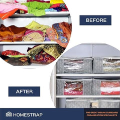Homestrap set of 6 Foldable Saree Covers/Clothes Storage Bag/Wardrobe Organizer With Transparent Window And Zip For Lehenga, Suit, Dress,& Accessories (Grey)(Featured on Shark Tank), Polypropylene