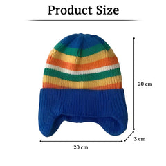 SYGA Baby Winter Cap 1-5 Years Wool Multi-Stripe Warm Knitted Hat with Ear Protection Rainbow hat [Blue]