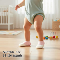 MOMISY Anti-Skid Leather Soled 2 Color Shoe Socks For Baby Boys And Baby Girls-12 To 24 Months, Medium (Pink, 12-24 Months), Ankle Length