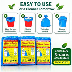 Clean India - Plastic Garbage Bags|6 Packs Of 30 Pcs | 19X21 Medium Disposable Garbage Trash Waste Dustbin Bags Of 54Cm X 48Cm (Ci19210008) - 180 Count