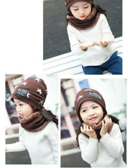 MOMISY Kids Winter Hat and Scarf Set, 2Pcs Warm Knit Beanie Cap and Scarf for 5-10 Years Old Boys and Girls (Brown S)