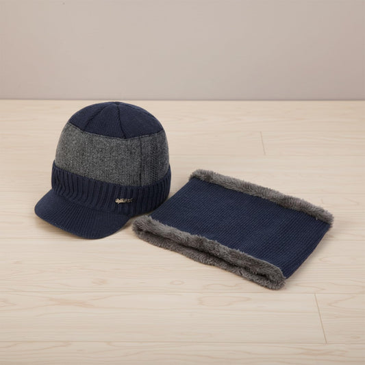 MOMISY Wool Winter Baseball Cap Plus Muffler Scarf Set for Men Women (Blue Grey)
