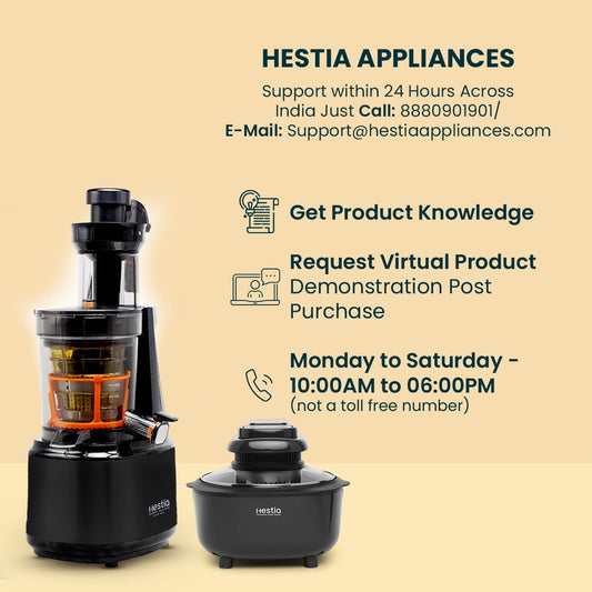 Hestia Nutri-Max Cold Press Slow Juicer, 240 W motor | Patented Auger technology for 3x more juice | 3 Strainers for Juices, Sorbets, Nut Milk, etc | Longest warranty, easy usage | Red Wine