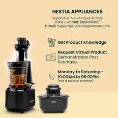 Hestia Nutri-Max Cold Press Slow Juicer, 240 W motor | Patented Auger technology for 3x more juice | 3 Strainers for Juices, Sorbets, Nut Milk, etc | Longest warranty, easy usage | Red Wine