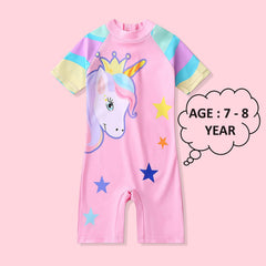 SYGA Children's Swimsuits for Girls Pink Crown Unicorn-XL Size Perfect for Kids Age 7-8 Years Old (Pink)