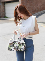 SYGA Women's Printed PU Leather Hobo Bag, Multiple Colors and Patterns, Crossbody Shoulder(WHITE FANTASY GREEN FLOWERS)