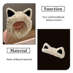 MOMISY Elastic Women's Lovely Hair Band Wash Face Spa Headband-Washable Facial Band Makeup Wrap Headbands Fits All Head Sizes-Cat Ear (OffWhite Black, Free)