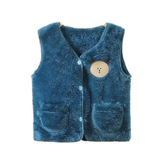MOMISY Unisex Baby Girls Boys Faux Fur Sleeveless Vest Coat Lightweight V-Neck Short Gilet for Toddler (2 to 3 Years, Blue)