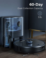 Laresar L6 Pro Robotic Vacuum Cleaner&Mop Combo-Auto Dirt Disposal,App Control,Works With Alexa,Lidar Navigation Smart Mapping,3000Pa Suction For Pet Hair,Floor,Carpet (1 Year Warranty)-Black,6 Hours