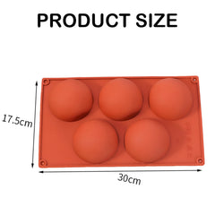 MOMISY Silicone Semi Sphere Mould, 5-Cavity Half Ball Baking Tray for Chocolate Bombs, Dome Cakes, Jelly, Soap, and Desserts – Oven & Freezer Safe