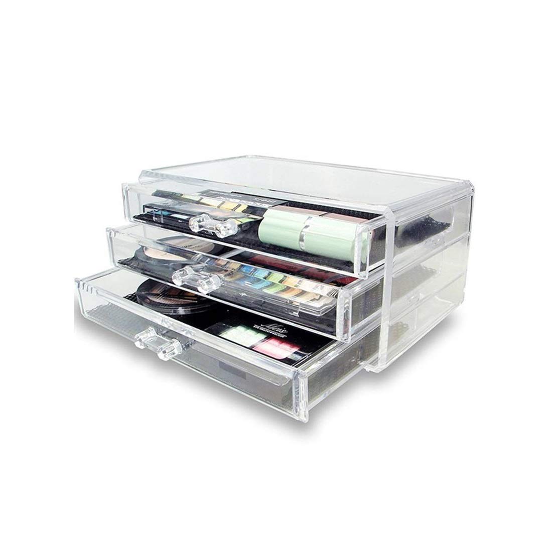 SYGA 1 Piece Acrylic 3 Drawers 16 Grid Stackable Cosmetics Makeup Storage Cube Organizer Jewelry Storage Display Box