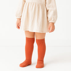MOMISY 3 Pairs of Baby Spring Winter And Autumn Combed Cotton Long Tube Knee-High Socks Suitable Age of 2 to 4 Years (IN, Age, 2 Years, 4 Years, Orange Grey Beige)