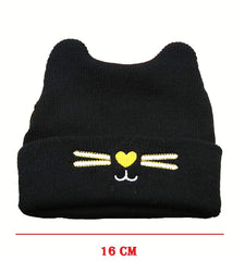 SYGA 1 Piece Medium Knitted Head Design Baby Wool Sleep Cap_Black