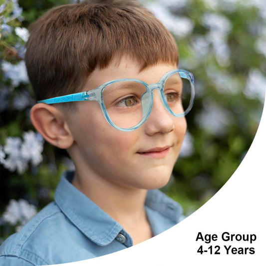 SYGA Children's Lightweight Anti-Blue Light Glasses Round Frame Comfortable Kids For Age 4-12Years old(Transparent orange frame orange legs)
