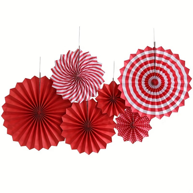 SYGA 6 Pieces of Paper Flower Fan Decoration Background Wall DIY Paper Fan Flower Ball Set(Red)