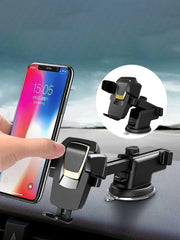 MOMISY Car Mount Adjustable Car Mobile Phone Holder Stand Universal Long Arm, for Dashboard & Windshield, 360° Rotational, Strong Suction Cup for Smartphones (BlackGold)
