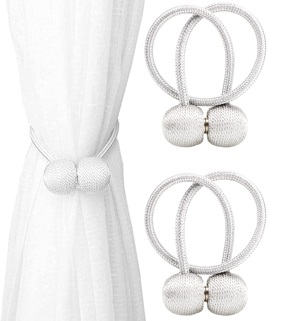 Syga 2Pcs Curtain Tiebacks 46cm Curtain Clip Rope Holdbacks Classy Decorative Pearl Holder Buckles for Home Hotel Window Draperies Rope Ties Office Living Bedroom Decoration- Pack of 2, Beige